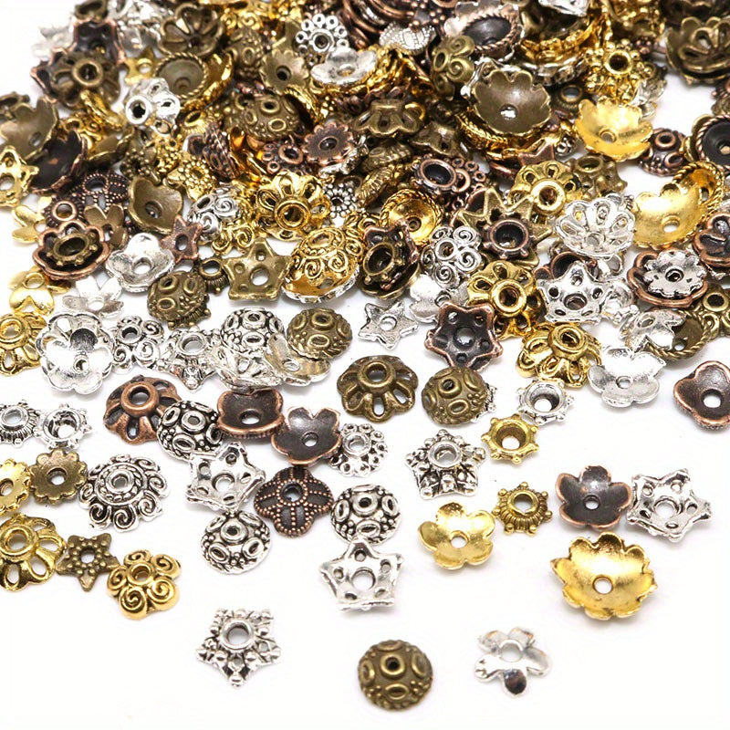 100pcs Antique Silver Bead Hats with Flower Bead Hats DIY Accessorie