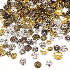 100pcs Antique Silver Bead Hats with Flower Bead Hats DIY Accessorie