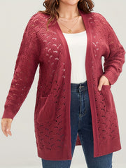  Casual Cardigan Women's Plus Hollow Knitted Long Sleeve Open Front Swe
