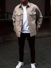 Stylish Retro Coat Jacket for Men Button Up Lapel Dual Pockets