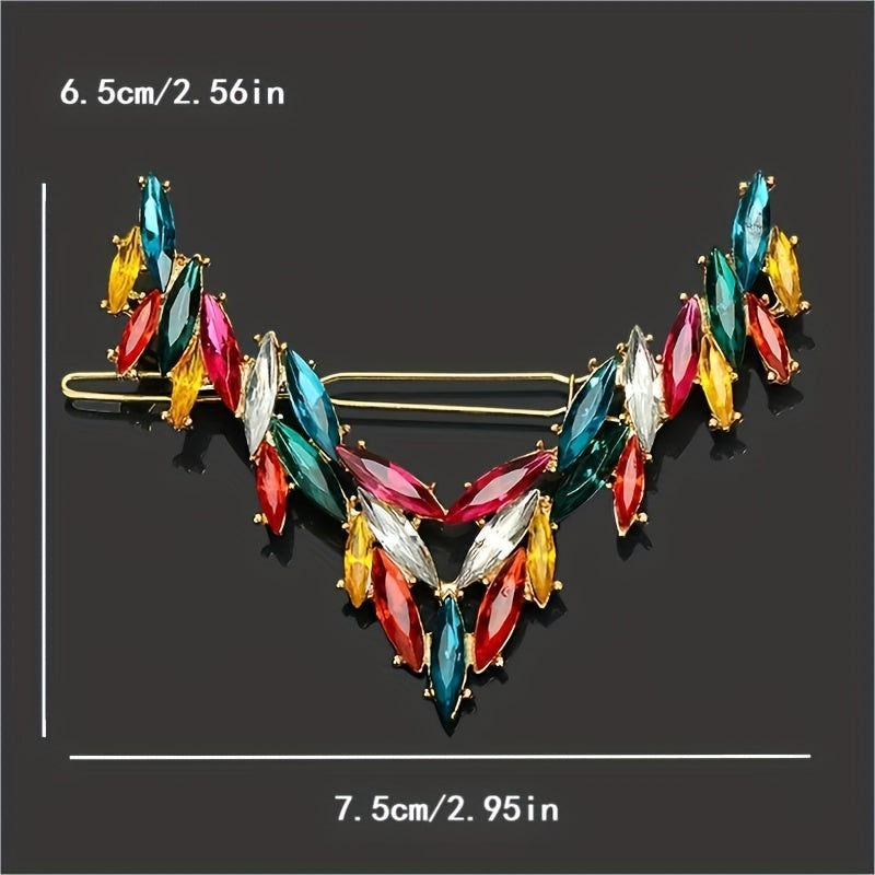 Vintage Rhinestone V Barrette Hair Clip for Women Girls