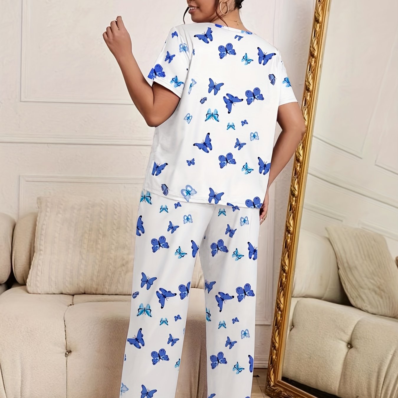  Butterfly Print Casual Pajama Set