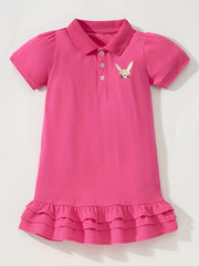 Girls Rabbit Graphic Ruffled POLO Dress For Summer Holiday Party