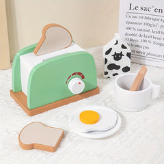 Wooden Kitchen Toy Pop Up Bread and Butter Toaster Set Play Bread Maker Kitchen