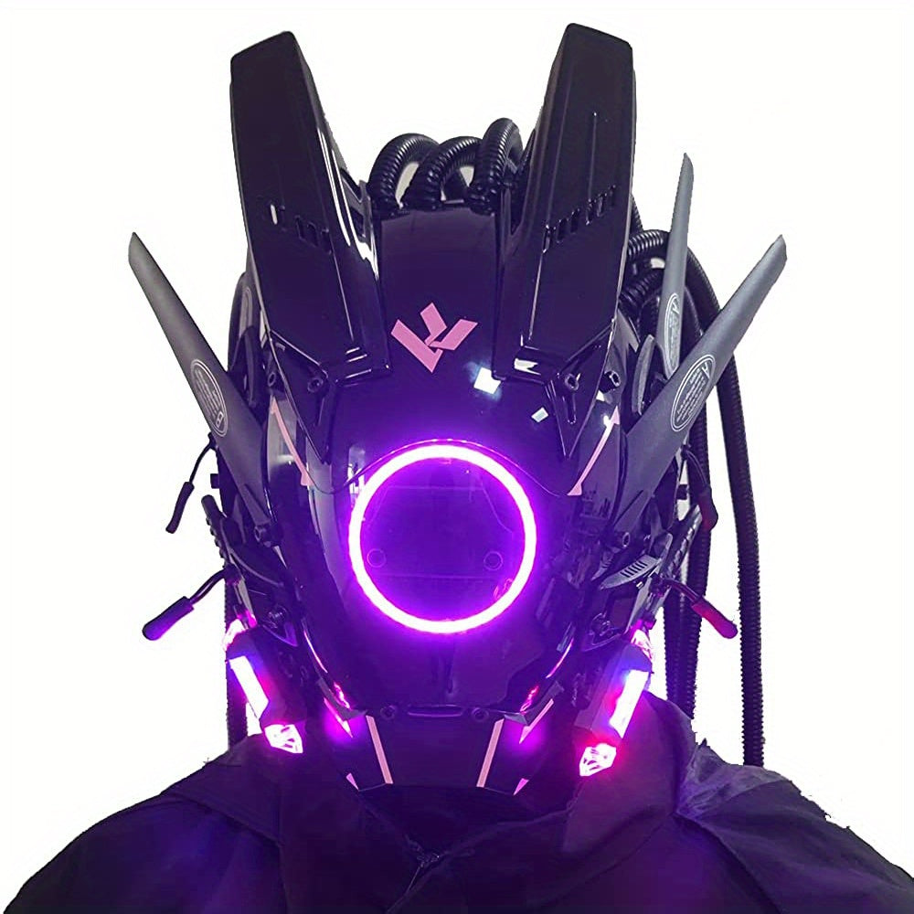 Custom Tubular Braid Cyberpunk Mask LED Light Cosplay Sci-fi Gear