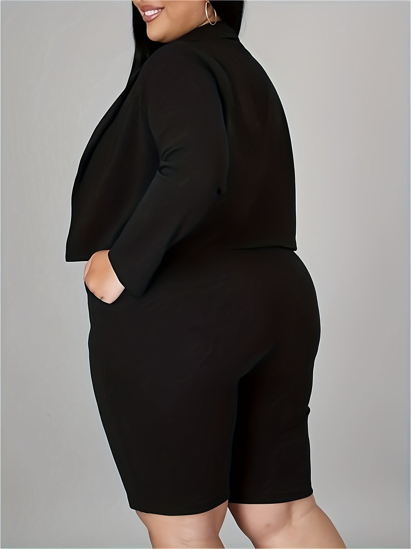  Solid Lapel Collar Blazer & Belted Pants Suit Set
