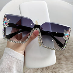 Rhinestone Rimless Sunglasses Large Gradient Glasses UV400