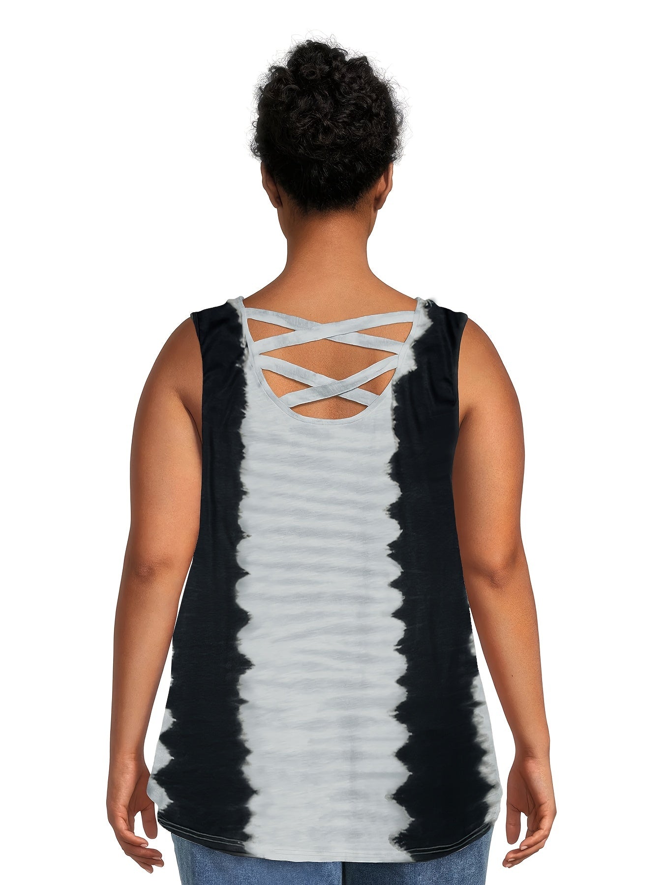 2 Pack Plus Size Casual Tie Dye Tank Top Women's Plus Criss Cross Back Tank Set