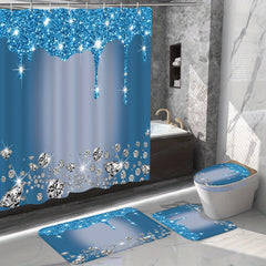 4Pcs Diamond Pattern Shower Curtain Set with Non-Slip Rugs