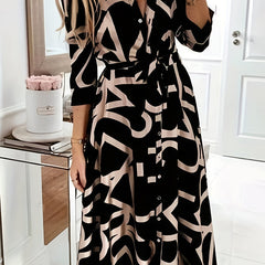 Letter Print Shirt Dress With Belt