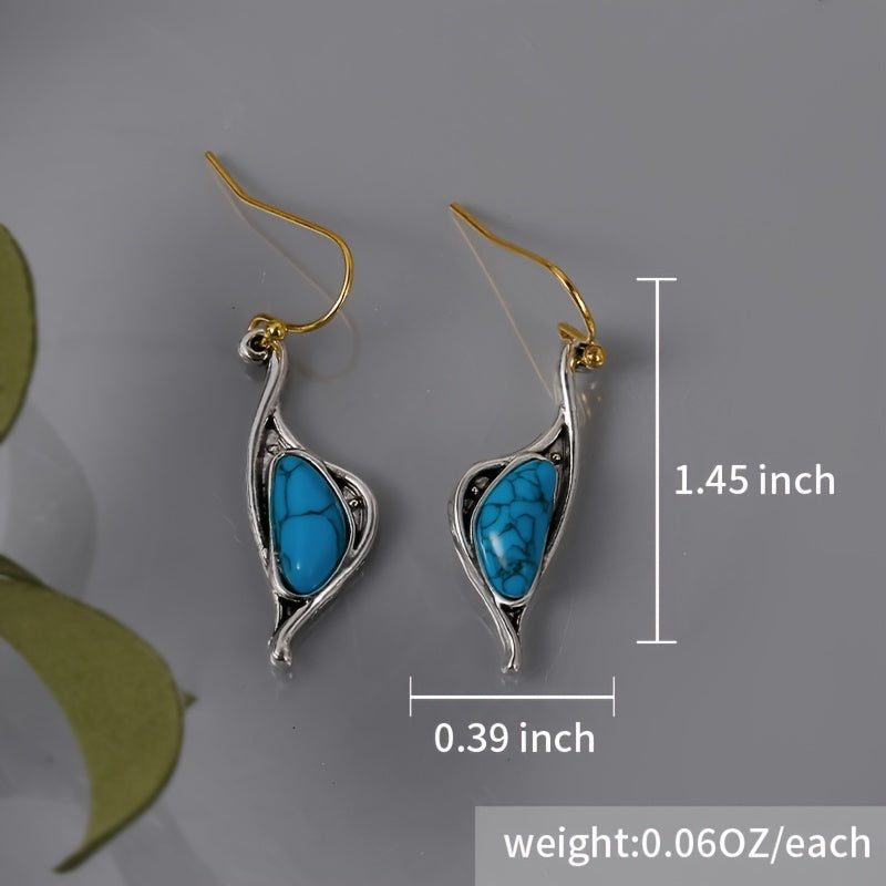 Turquoise Drop Earrings 925 Silver Plated Ancient Silver Ear Jewelry