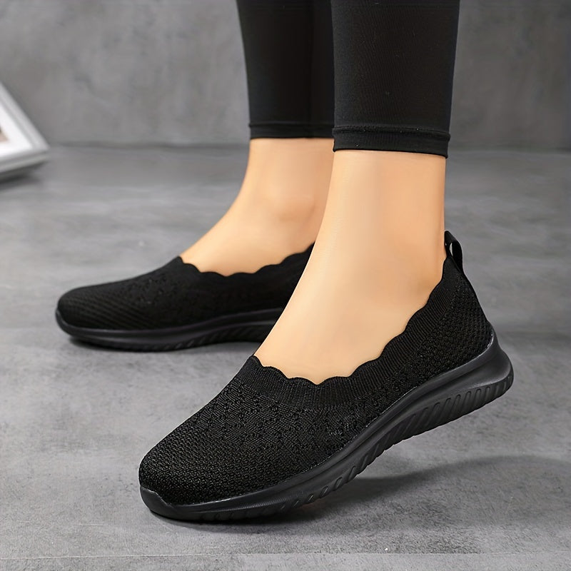 Women's Knit Flat Shoes Comfy Slip On Anti skid Casual Walking Shoes