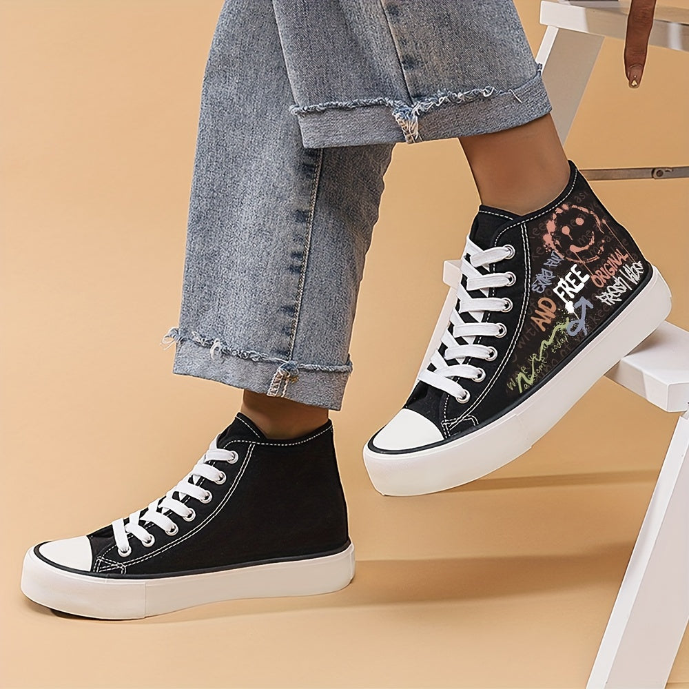 Women's Smiling Face Canvas Shoes - Streetwear and Walking