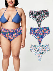 3 Pack Plus Size Ditsy Floral Print Panties Set Medium Stretch