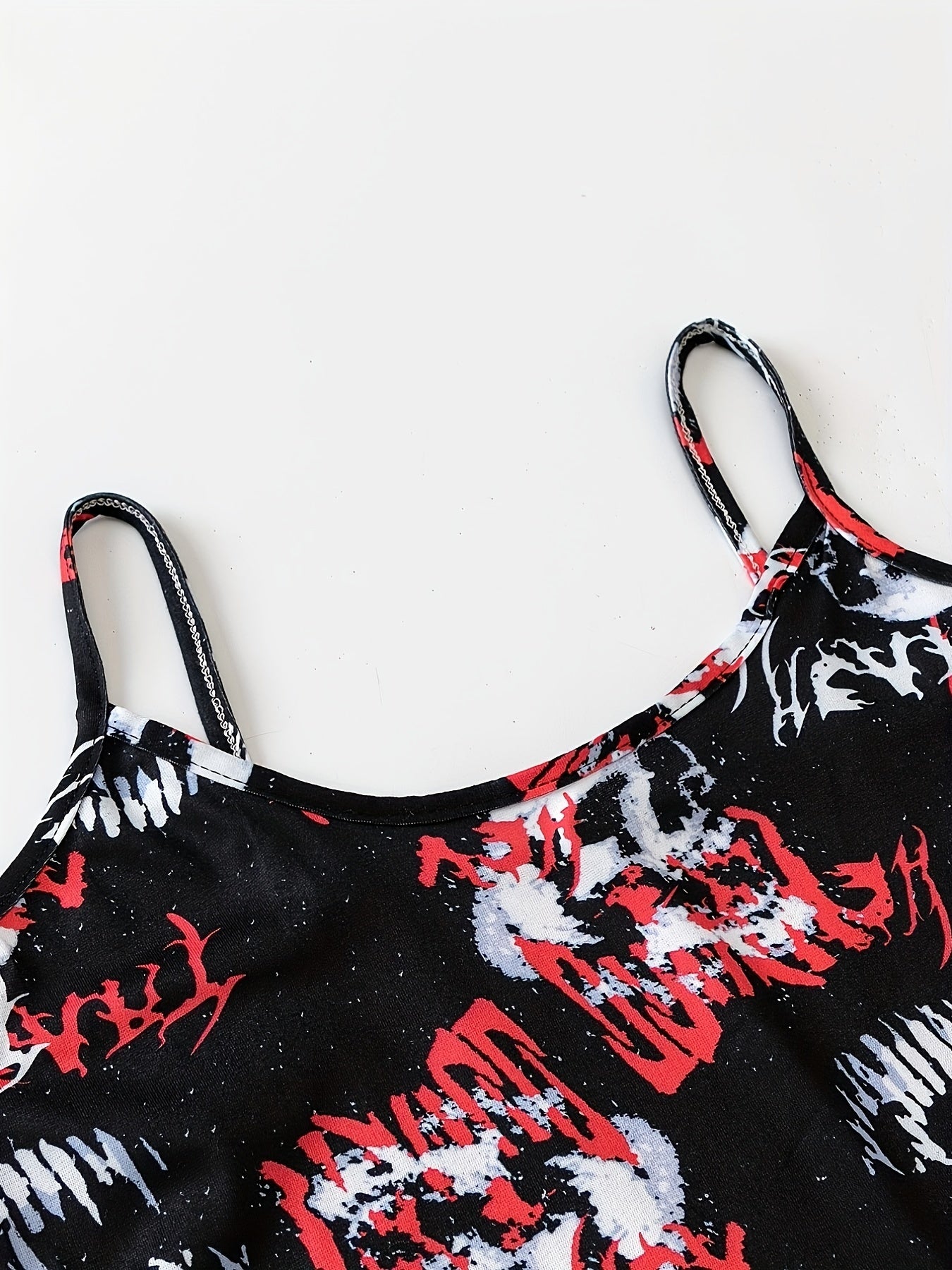 Skull Print Pajama Set Crew Neck Cami Top & Lounge Shorts Women's Sleepwear
