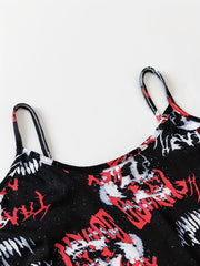 Skull Print Pajama Set Crew Neck Cami Top & Lounge Shorts Women's Sleepwear