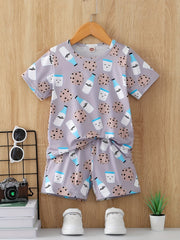 Boys Cartoon Biscuit And Milk Outfit Shorts & T shirt Short Sleeves