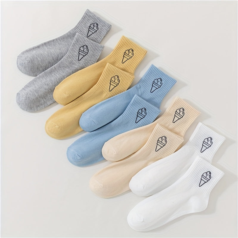 10 Pairs Ice Cream Print Socks Women's Crew Stockings & Hosiery