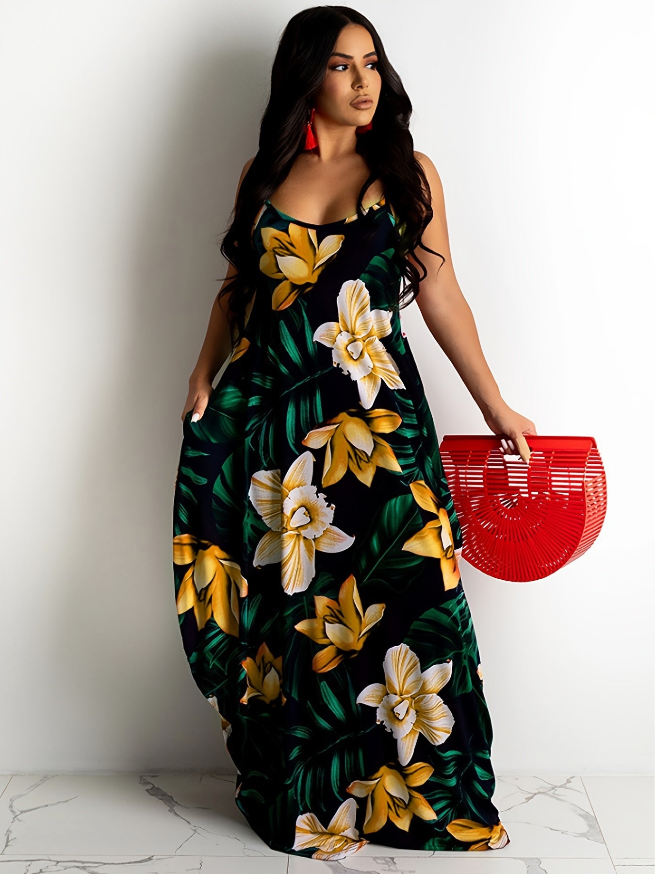  Boho Dress Floral Print V Neck Maxi Dress