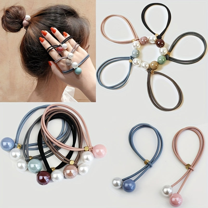 5pcs Faux Pearl Hair Tie Rope Rings Ponytail Holder Accessories