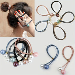 5pcs Faux Pearl Hair Tie Rope Rings Ponytail Holder Accessories