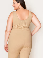  Ribbed Drawstring Tank Jumpsuit Women's Plus