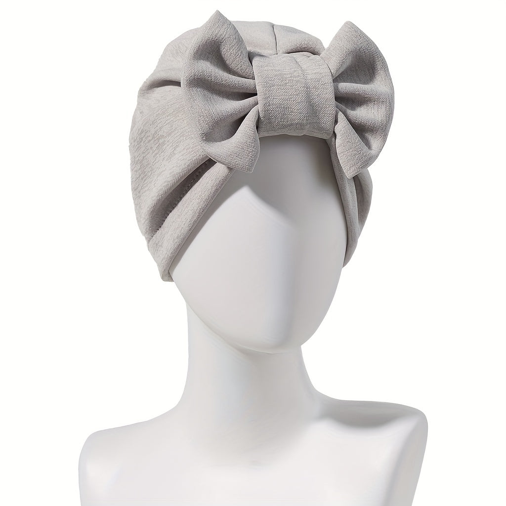 Solid Bowknot Turban Cap Elastic Head Wrap Lightweight Ramadan Head Scarf