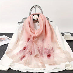 Flower Embroidered Scarf Silk Shawl Wrap Gift For Mother