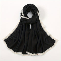 Solid Crinkle Striped Shawl Soft Warm Scarf