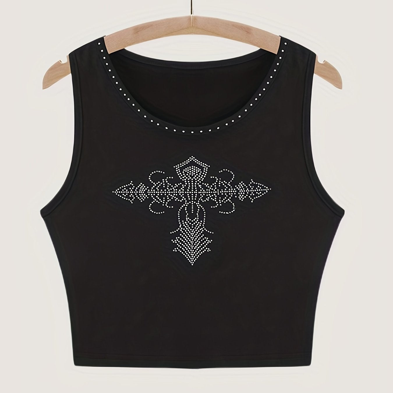 Rhinestone Graphic Print Crew Neck Tank Top