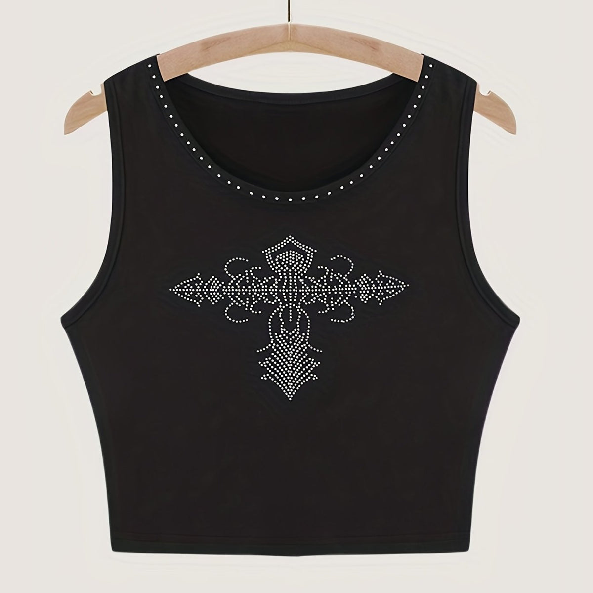Rhinestone Graphic Print Crew Neck Tank Top