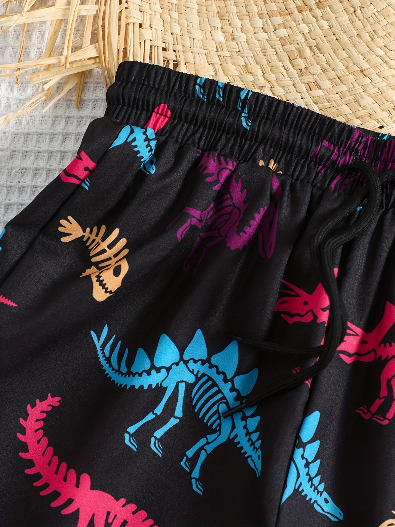 Boy's Dino Skeleton Beach Shorts Swim Trunks Halloween Style Kids' Beachwear
