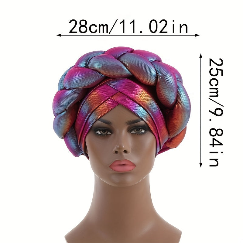 Rose Red Gradient Turban Cap Braided Hijab Hat Pre tied Head Wrap
