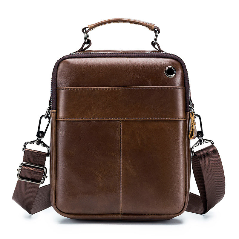 Men's Cowhide One Shoulder Bag Vertical Square Top Layer Cowhide Bag
