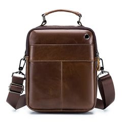 Men's Cowhide One Shoulder Bag Vertical Square Top Layer Cowhide Bag