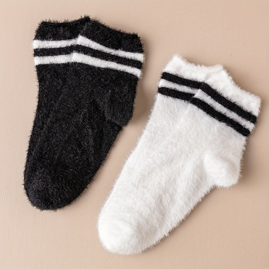 3 Pairs Warm Fuzzy Crew Socks For Winter Women's Stockings