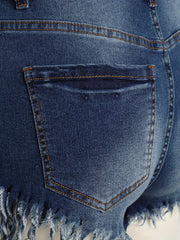  Sexy Denim Shorts Women's Plus Ripped Fringe Trim Denim Shorts