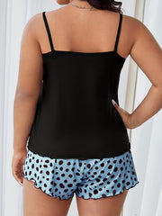  Cat & Letter Print Cami Top & Bow Shorts Pajama Set