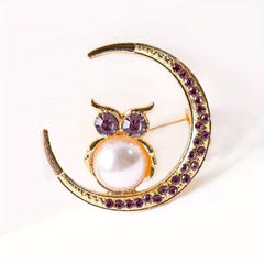 Cat Brooches Crystal Moon Stone Animal Pin