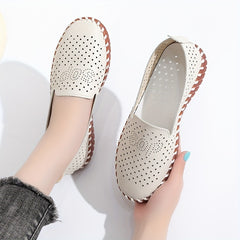 Women's Hollow Out Flat Shoes Faux Leather Slip On Lightweight & Breathable