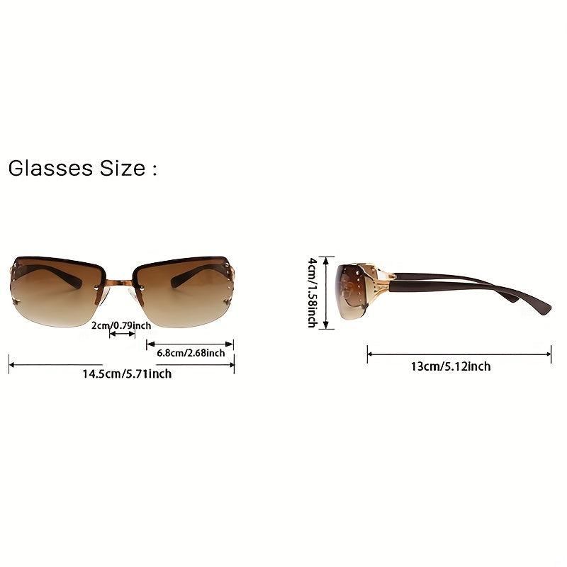 Y2K Rimless Sunglasses Rhinestone Gradient Metal Glasses UV400