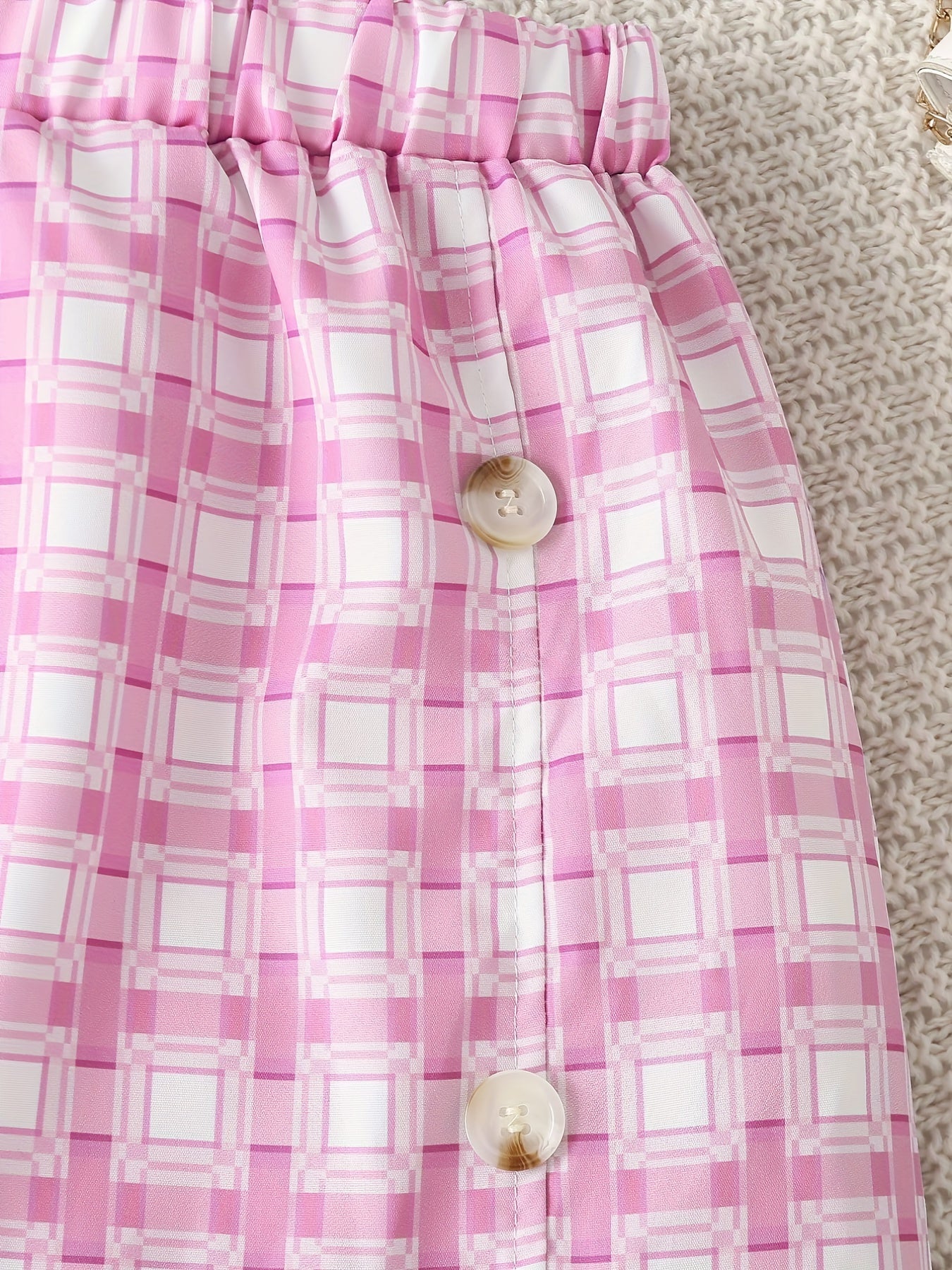 Girls Plaid Print Button Blouse & Pleated Skirt 2 Piece Set