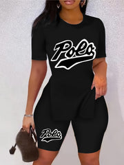 Retro Print Two Piece Set Short Sleeve T Shirt & Shorts