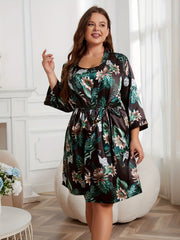  Silk Satin Belted Robe & Cami Dress Loungewear Set