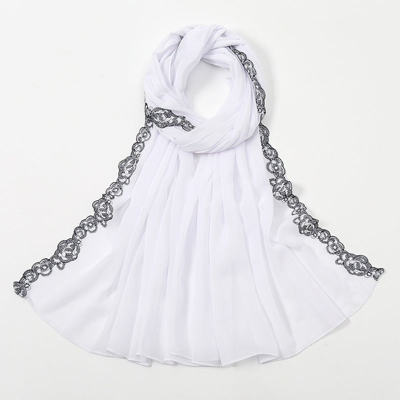 Plain Bubble Chiffon Hijab Scarf For Women Pearls Eid Turban