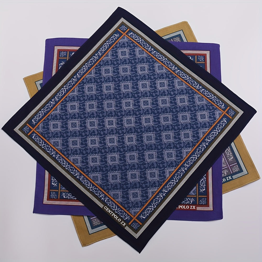 3pcs Men's Woven Printed Handkerchiefs - Outdoor & Wedding Gift Set