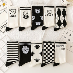 5 Pairs Bear & Paw Print Mid Tube Socks Women's Stockings