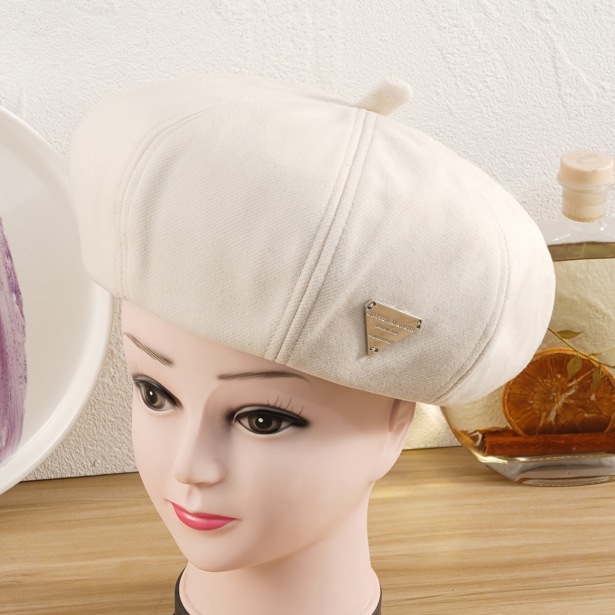 Triangle Label Winter Beret Painter Hat Outdoor Casual Style Hat For Women Girls