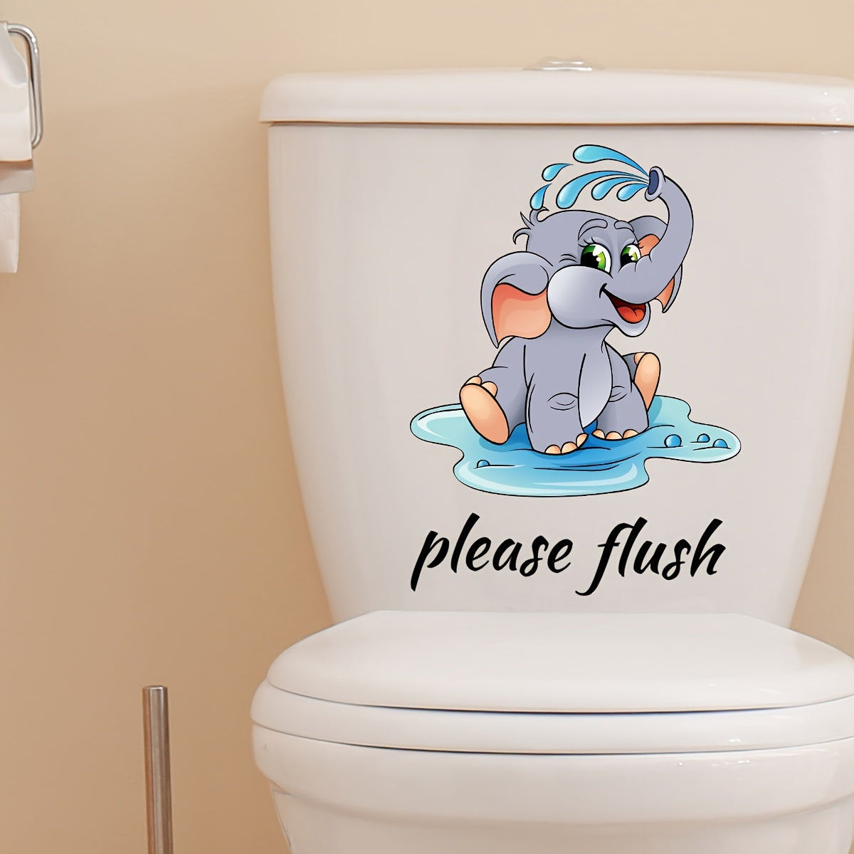 Cartoon Elephant English Toilet Wall Sticker Bathroom Decoration