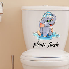 Cartoon Elephant English Toilet Wall Sticker Bathroom Decoration